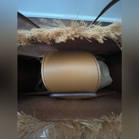 Spartina Anna Fringe Linen Leather Paisley Print Tan Peach Cream Fringe Handbag - Picture 7 of 11